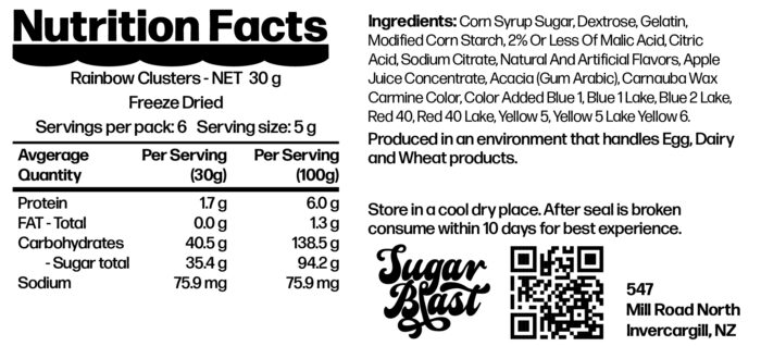 Rainbow Clusters Nutritional Facts