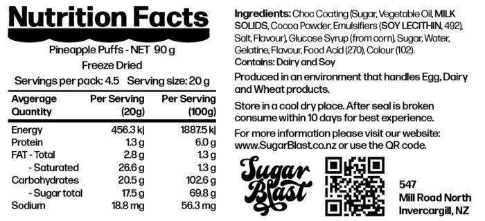 Pineapple Puffs Nutrition Facts