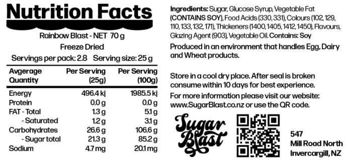 Rainbow Blast Nutrition Facts