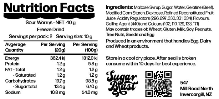 Sour Worms Nutrition Facts