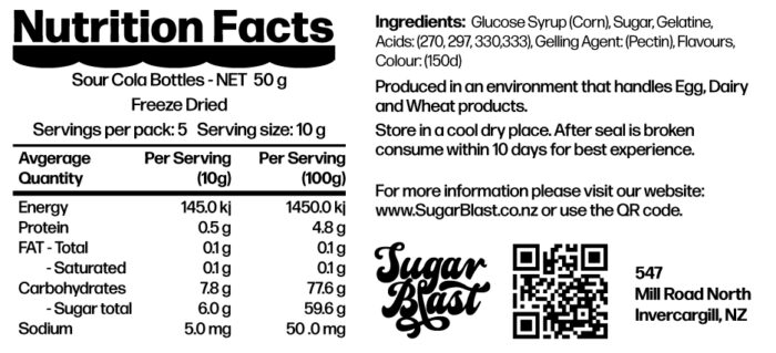 Sour Cola Bottles Nutritional Facts