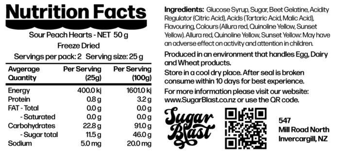 Sour Peach Hearts Nutritional Facts