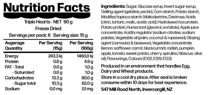 Triple Hearts Nutritional Facts